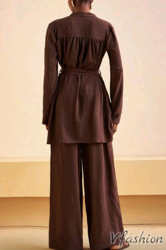 Комплект панталон и дълга риза - кафяв