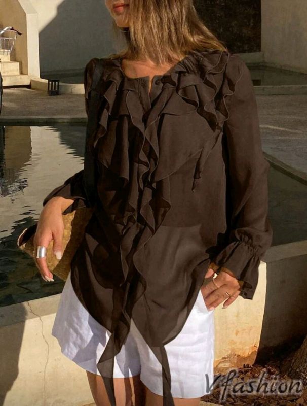 Риза с волани - кафява