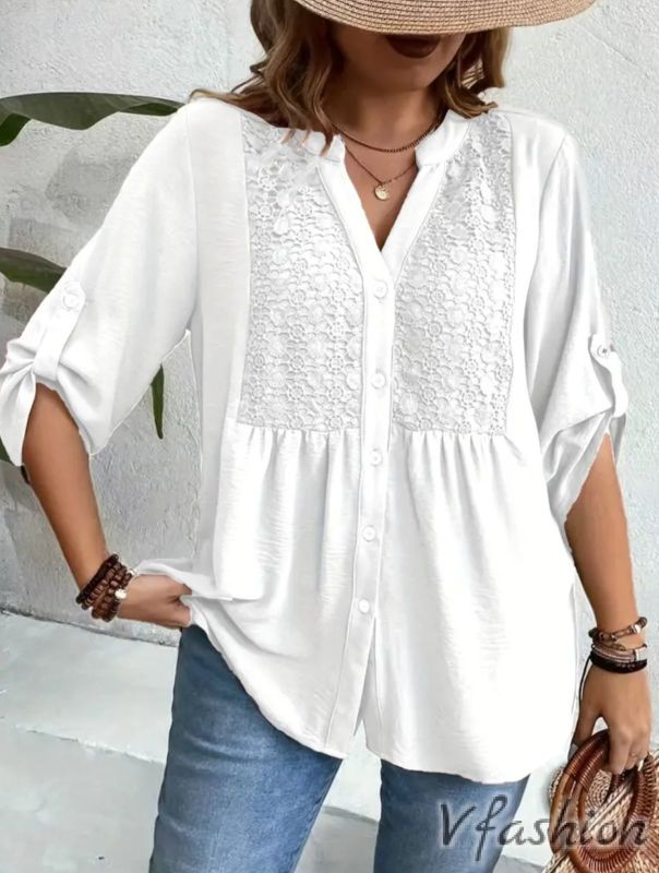 Риза с дантела - бяла