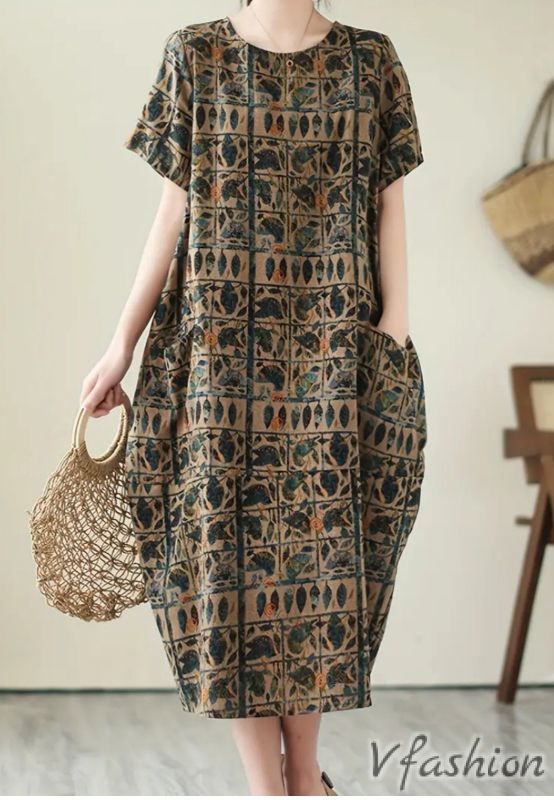 Рокля с джобове и принт