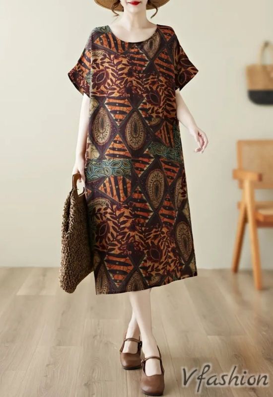 Рокля с джобове и бохо принт