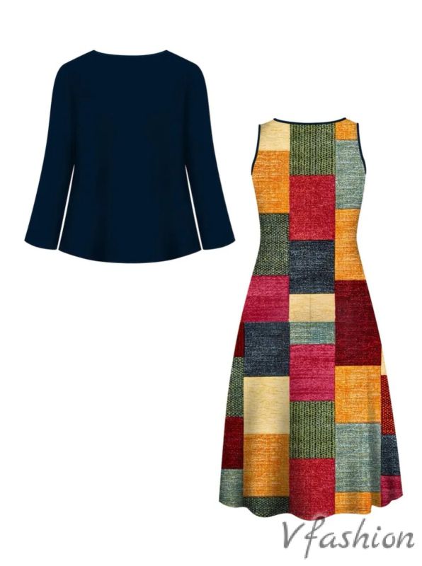 Комплект рокля с принт и наметка