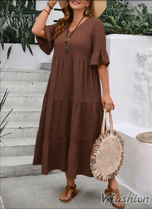 Разкроена рокля - кафява