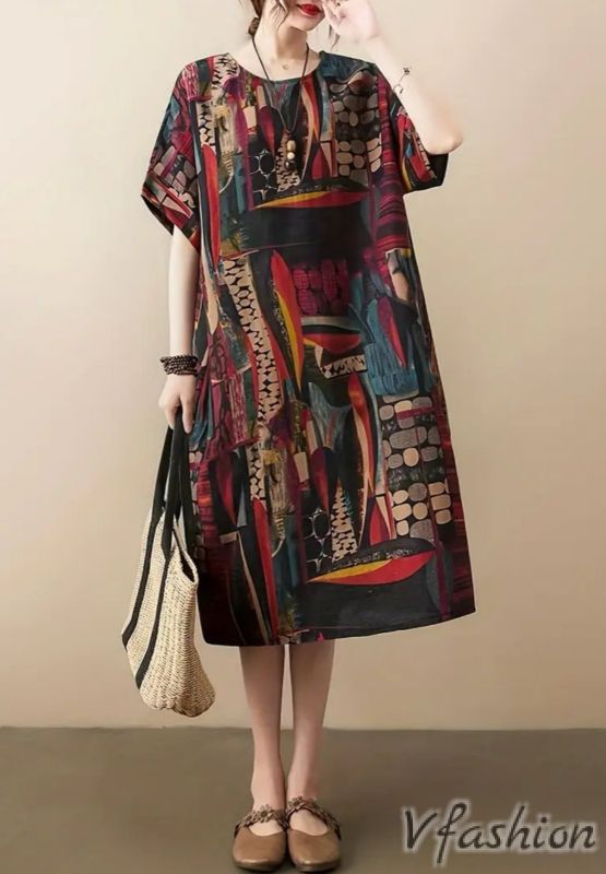 Рокля с джобове с бохо принт