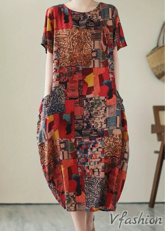 Рокля с джобове и бохо принт