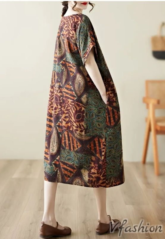 Рокля с джобове и бохо принт