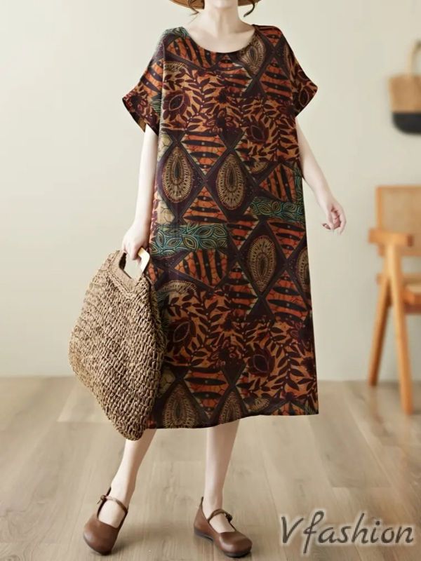 Рокля с джобове и бохо принт