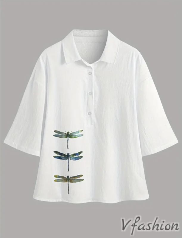 Блуза с копчета и принт - бяла