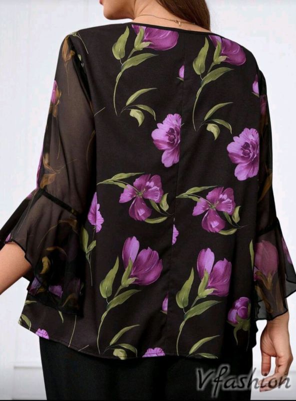 Блуза на цветя с тюл