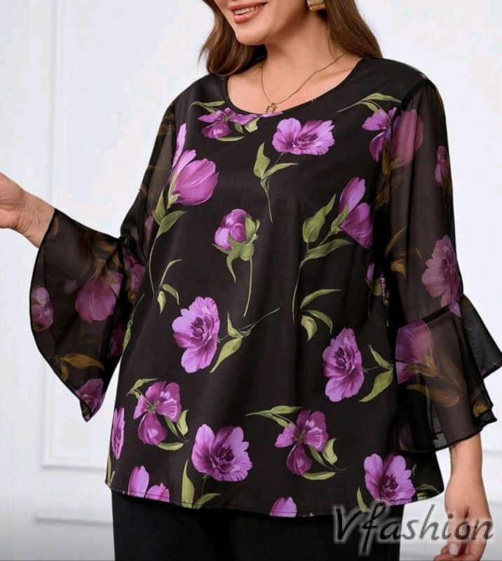 Блуза на цветя с тюл