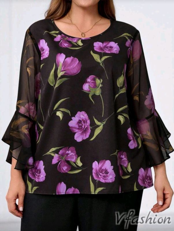 Блуза на цветя с тюл