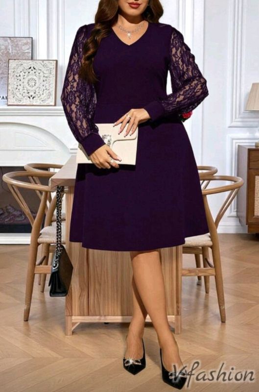 Официална рокля с дантела - лилава