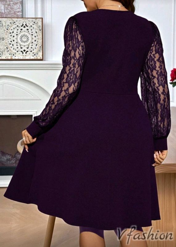 Официална рокля с дантела - лилава