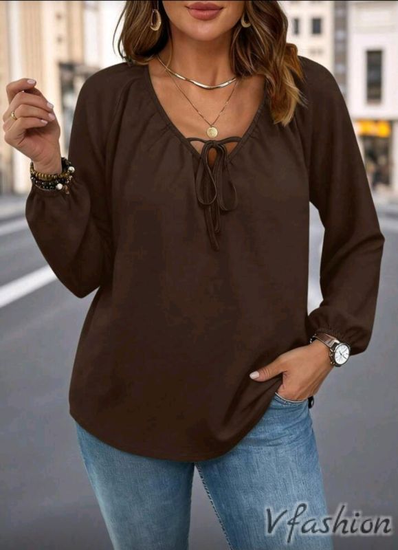 Блуза с връзка - кафява