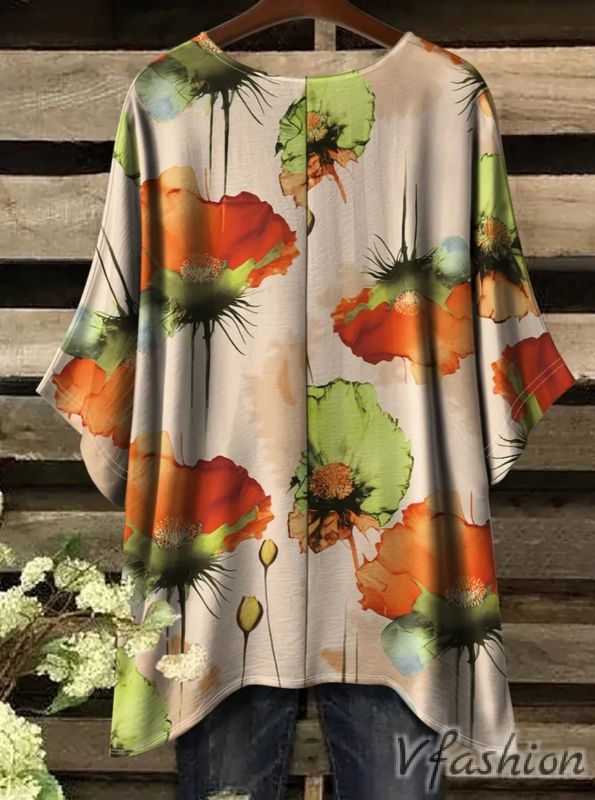 Еластична блуза с принт цветя