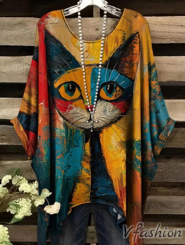 Еластична блуза с принт котка