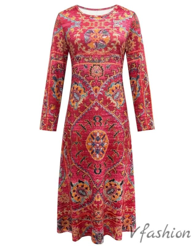 Еластична рокля с бохо принт