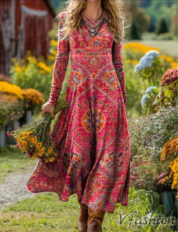 Еластична рокля с бохо принт