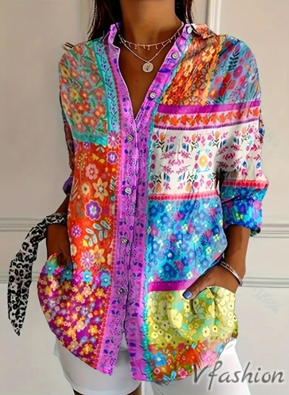 Риза с цветен принт