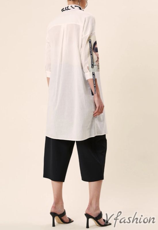 Памучна риза с акценти - бяла