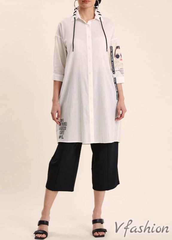 Памучна риза с акценти - бяла