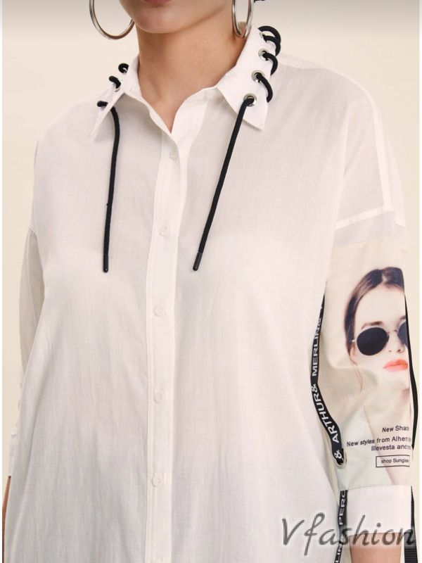 Памучна риза с акценти - бяла