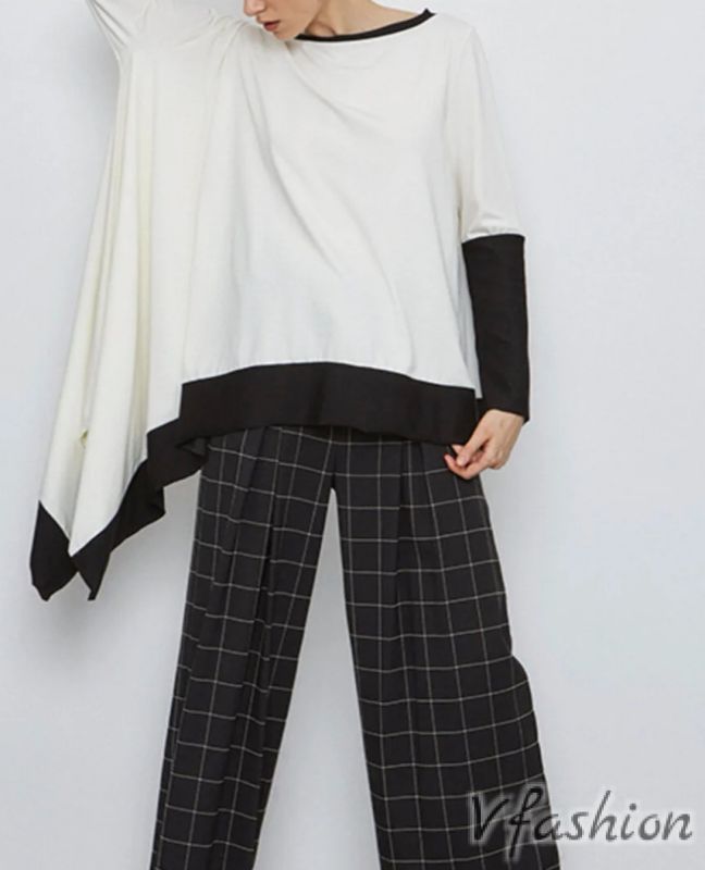 Асиметрична блуза - бяло и черно