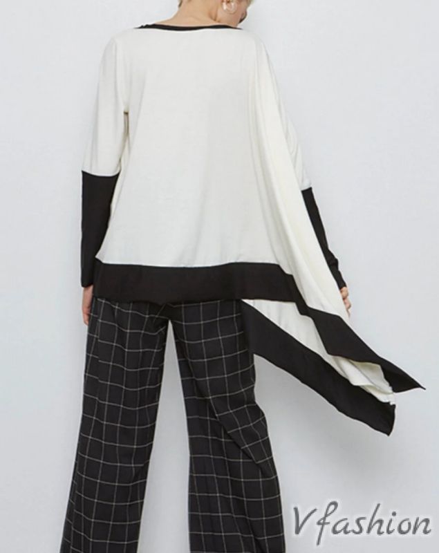 Асиметрична блуза - бяло и черно