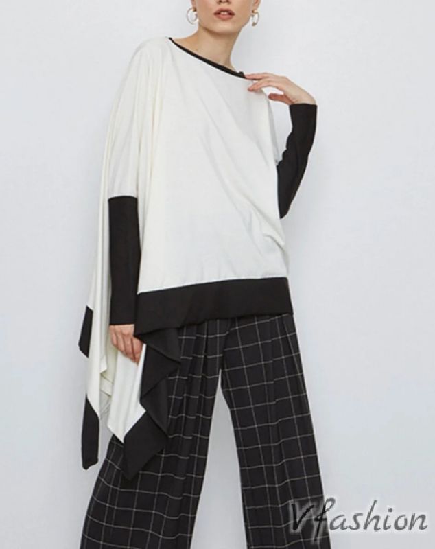 Асиметрична блуза - бяло и черно